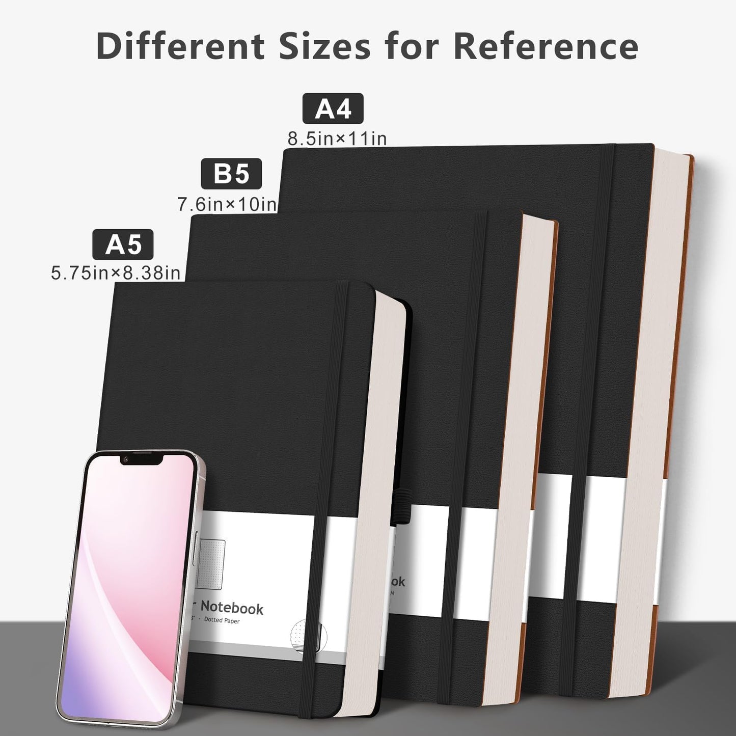 AHGXG Lined Journal Notebook - 320 Numbered Pages Thick Journals for Men, Large B5 College Ruled Notebook for Writing, 100gsm Thick Paper, Leather Softcover, for Women Work School, 7.6'' X 10''-Black