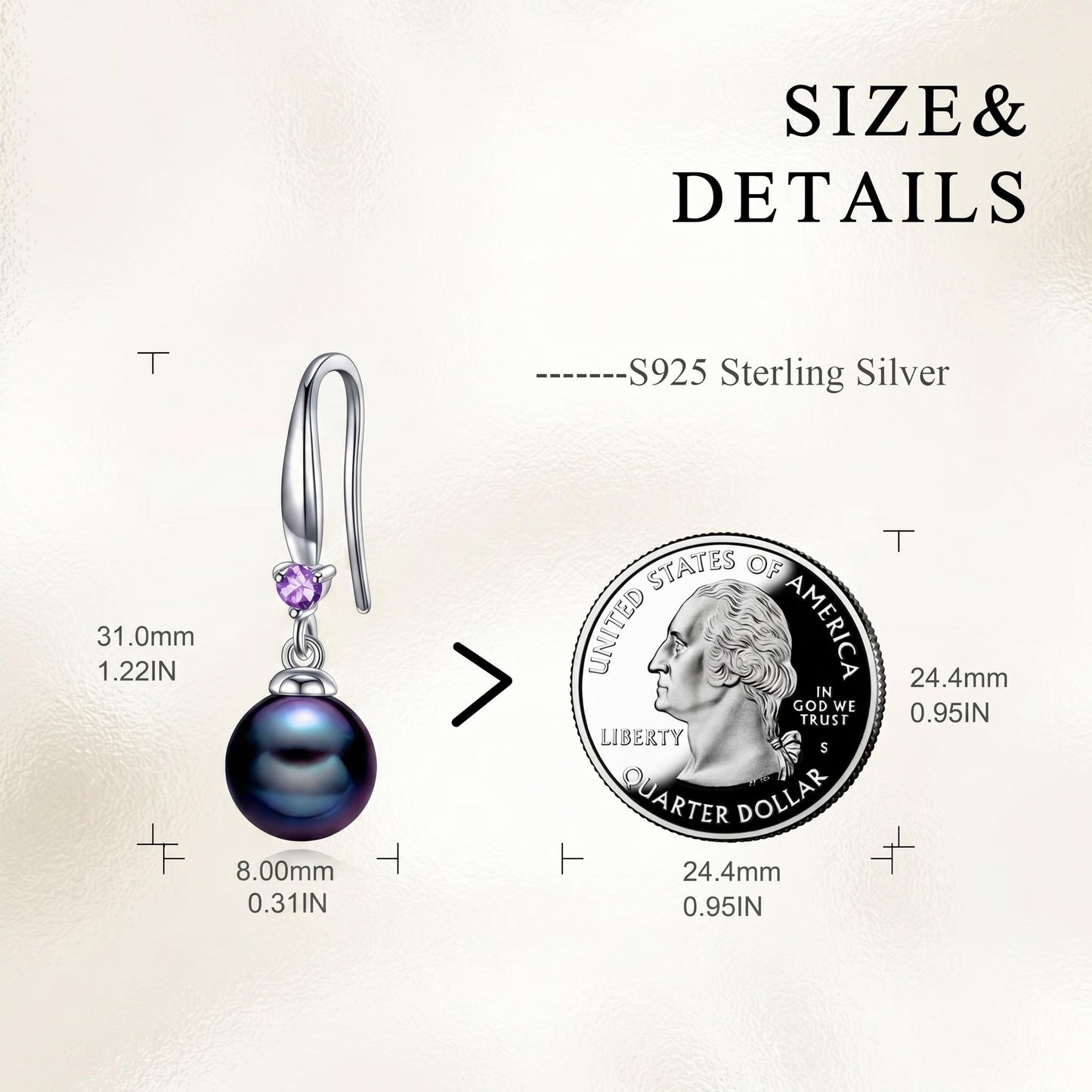 925 Sterling Silver Pearl Leverback Earrings Dangle Drop Birthstone Jewelry Gifts for Women (Black Pearl-June)
