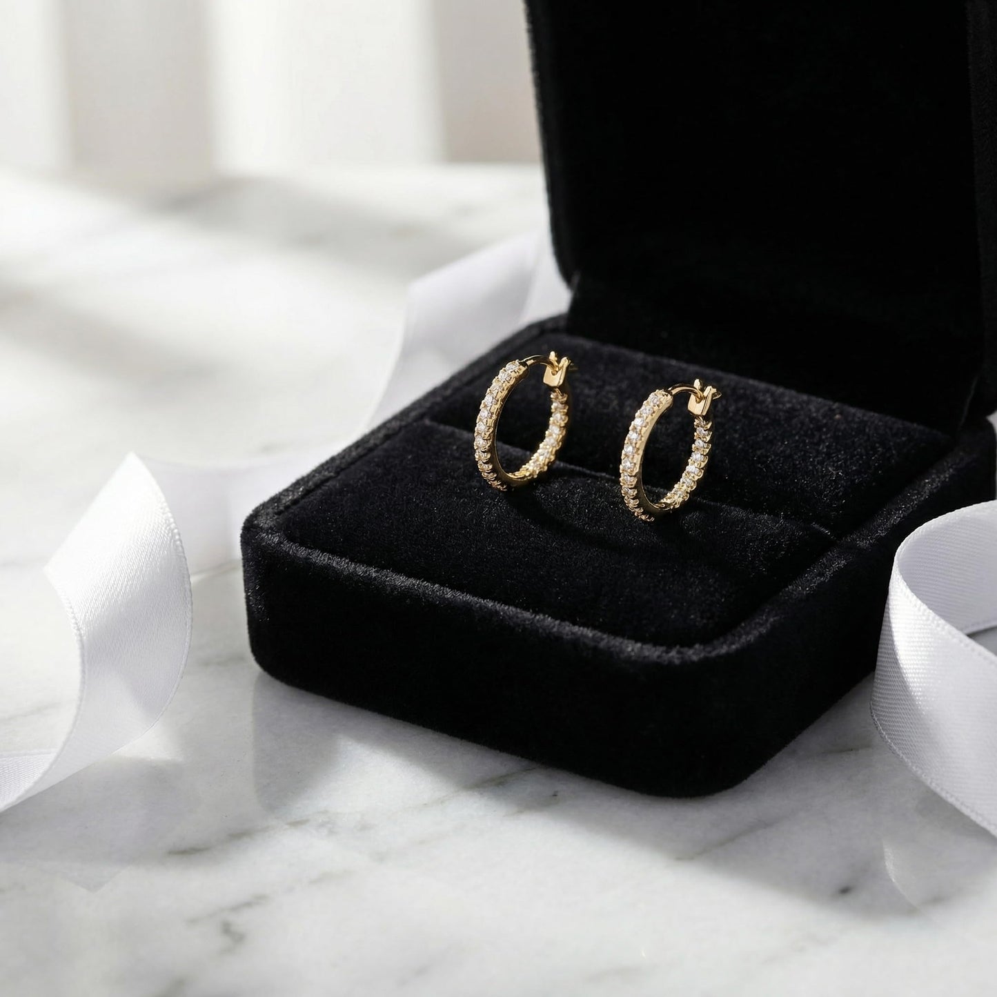 WORFRIL 14K Gold Hoop Earrings for Women Cubic Zirconia Pave Round Hoops Sparkling Lightweight Huggie Style Elegant Jewelry 15mm