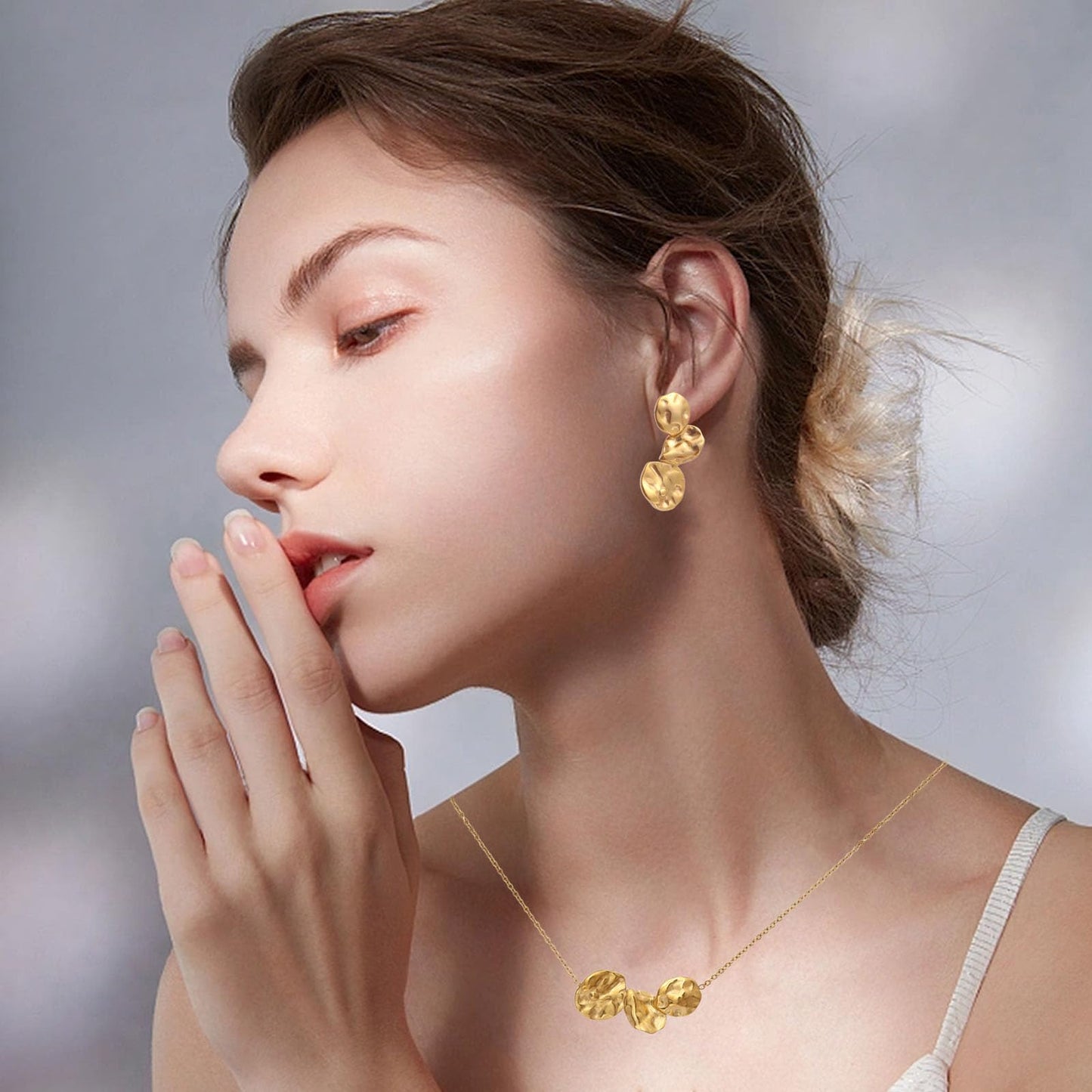 TaYolnFaSo Minimalist 18K Gold Pated Jewelry Set for Women Elegant Irregular Shape Necklace Earrings Set Christmas Gift for Female