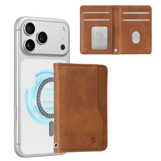 FINPAC for MagSafe Wallet, Stronger Magnetic RFID Blocking Minimalist Phone Wallet for iPhone, Galaxy, Pixel, MagSafe Compatible Card Case, Detachable Bifold for Men & Women, Brown