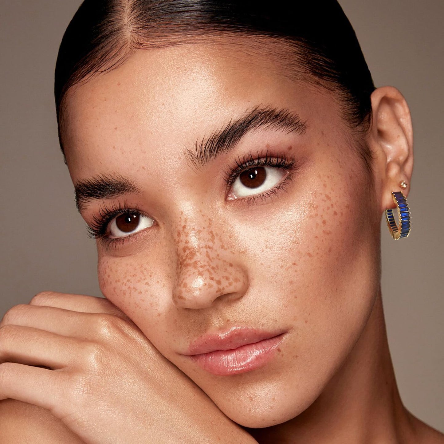 GLOQUAT Gold Blue Sapphire Hoop Earrings 14K Gold Plated Sapphire Earrings for Women Vintage Baguette Cubic Zirconia Hoop Earring Fashion Round Circle Hoops Blue Jewelry for Women 25mm