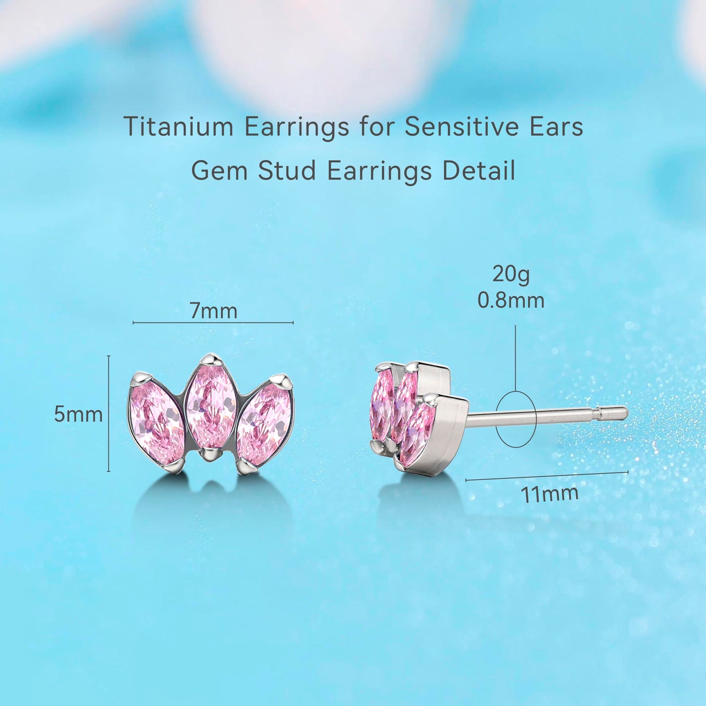 Limerencia Hypoallergenic G23 Pure Titanium Earrings | Crown Cubic Zirconia | F136 Implant Grade Piercing Studs| Suitable for Sensitive Ears Delicate Jewelry (Pink)
