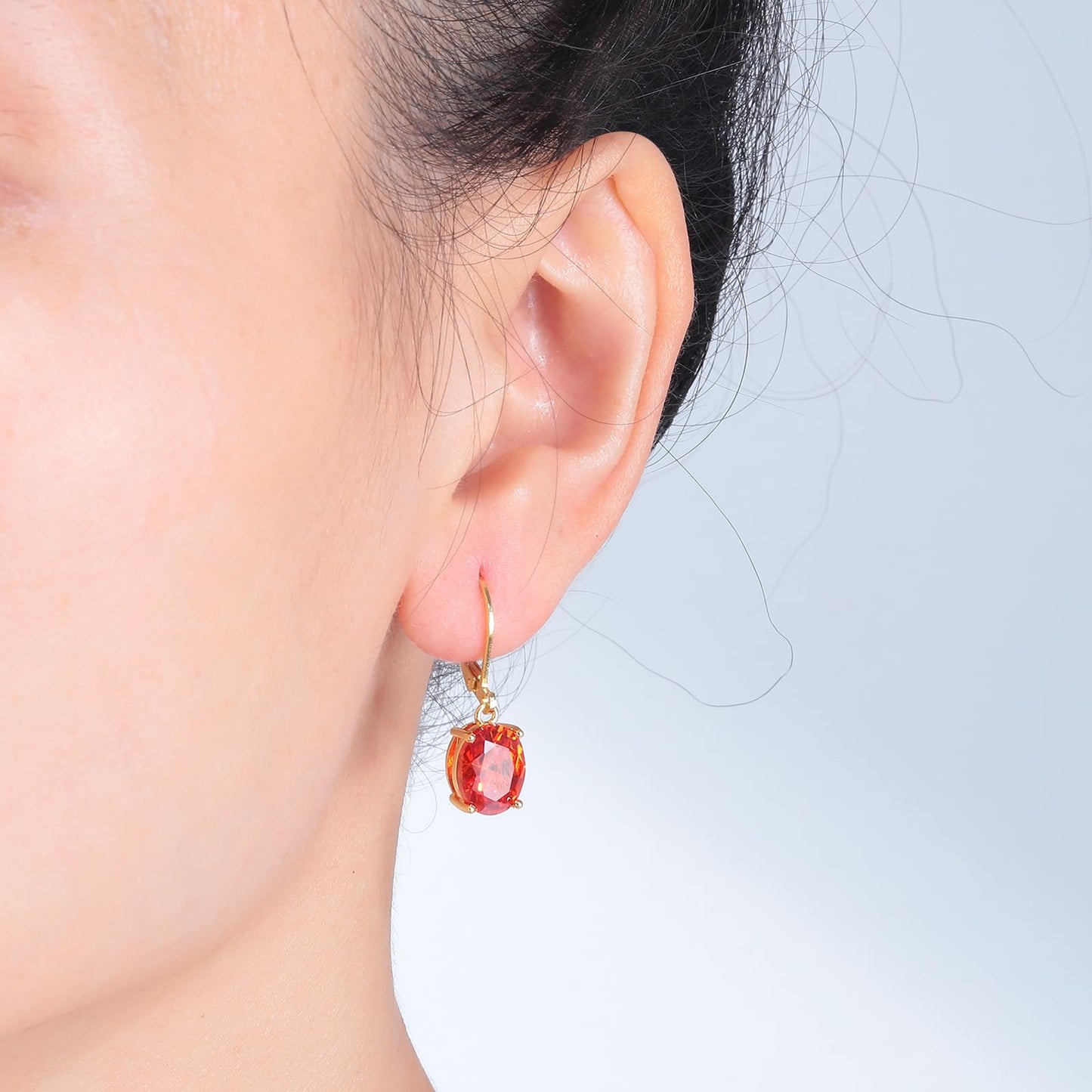 CiNily Cut-Oval Leverback Dangle Earrings for Women Orange Cubic Zircon 14K Gold Plated Hypoallergenic Hanging Earrings Lightweight Drop Earrings Fall Earrings