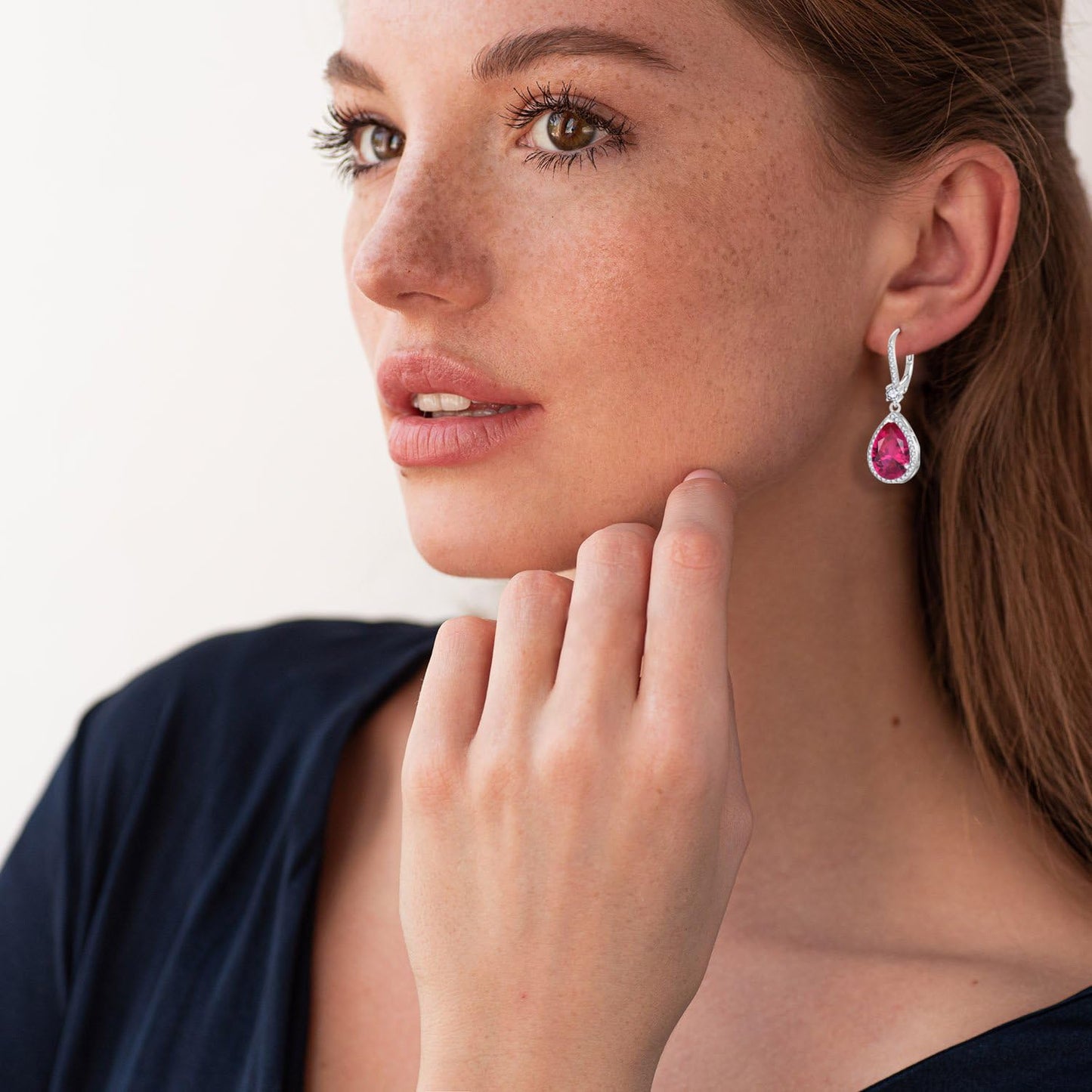 FYNSBLE Dangle Drop Earrings for Women,Sterling Silver Ruby Birthstone Leverback Earrings Hypoallergenic Jewelry for Women