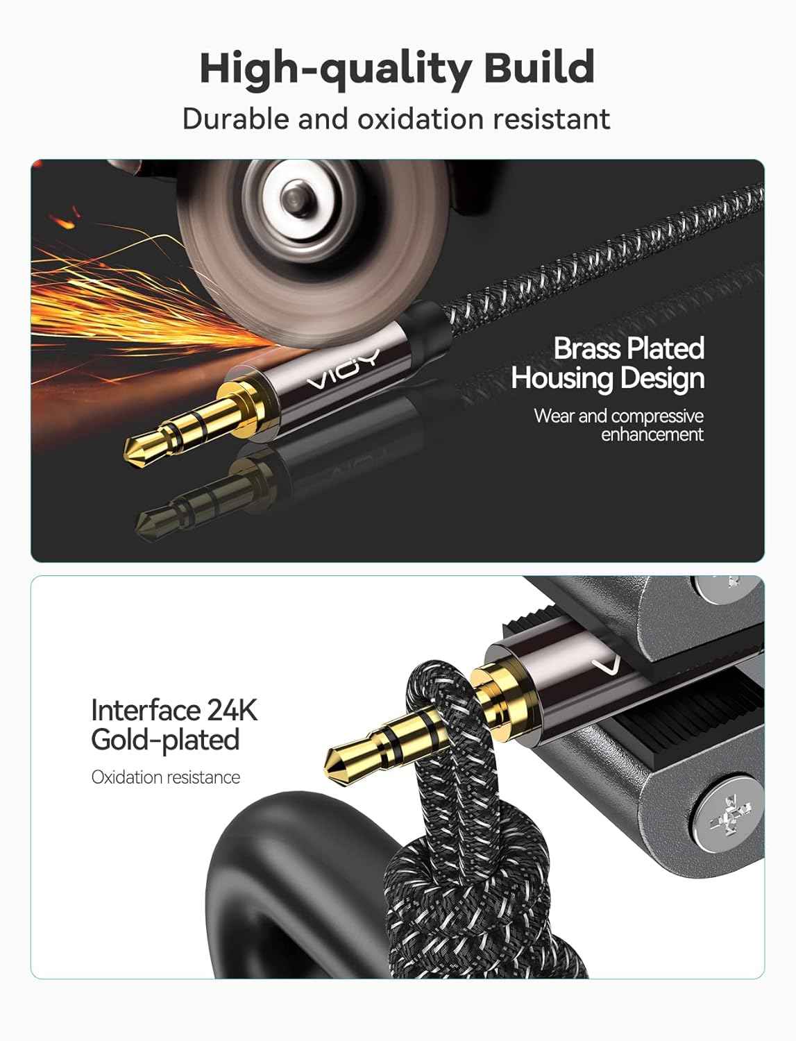 (50 3.5 mm VIOY Aux Cable ft), [Copper Shell, Hi-Fi Sound] Male to Male Braided Auxiliary Cord Compatible