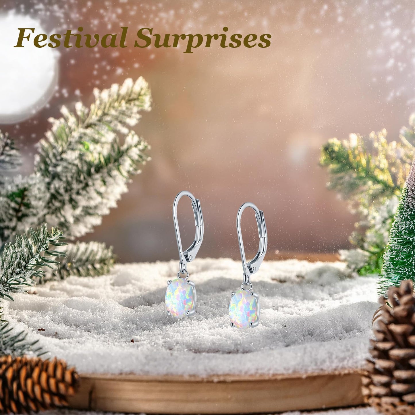 Gemsme Opal Dangle Earrings,18K White Gold Plated Gemstone Opal Leverback Earrings for Women Hypopallergenic Jewelry