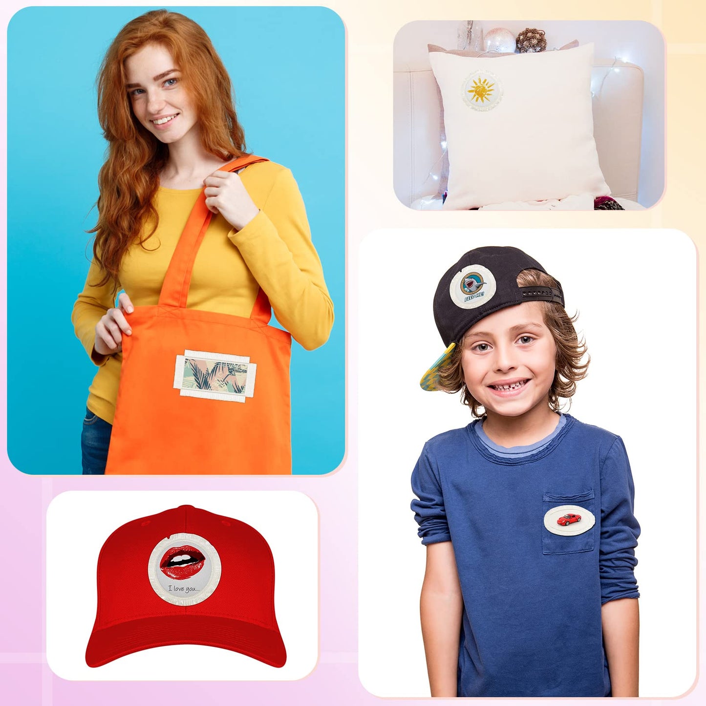 30 Pieces Sublimation Patches 3 Shapes Fabric Iron on Blank Patches Sublimation Blank for DIY Crafts Hat Caps Clothes Shoes Bags Backpacks Uniforms(Beige)