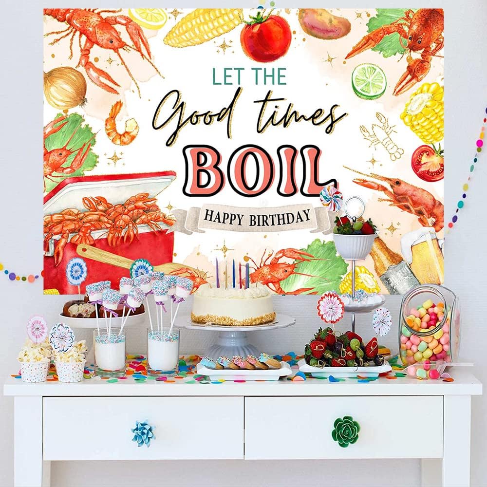 Mocsicka (10x8ft) Let The Good Times Boil Backdrop Crawfish Theme Delicious Food Birthday Party Background Lobster