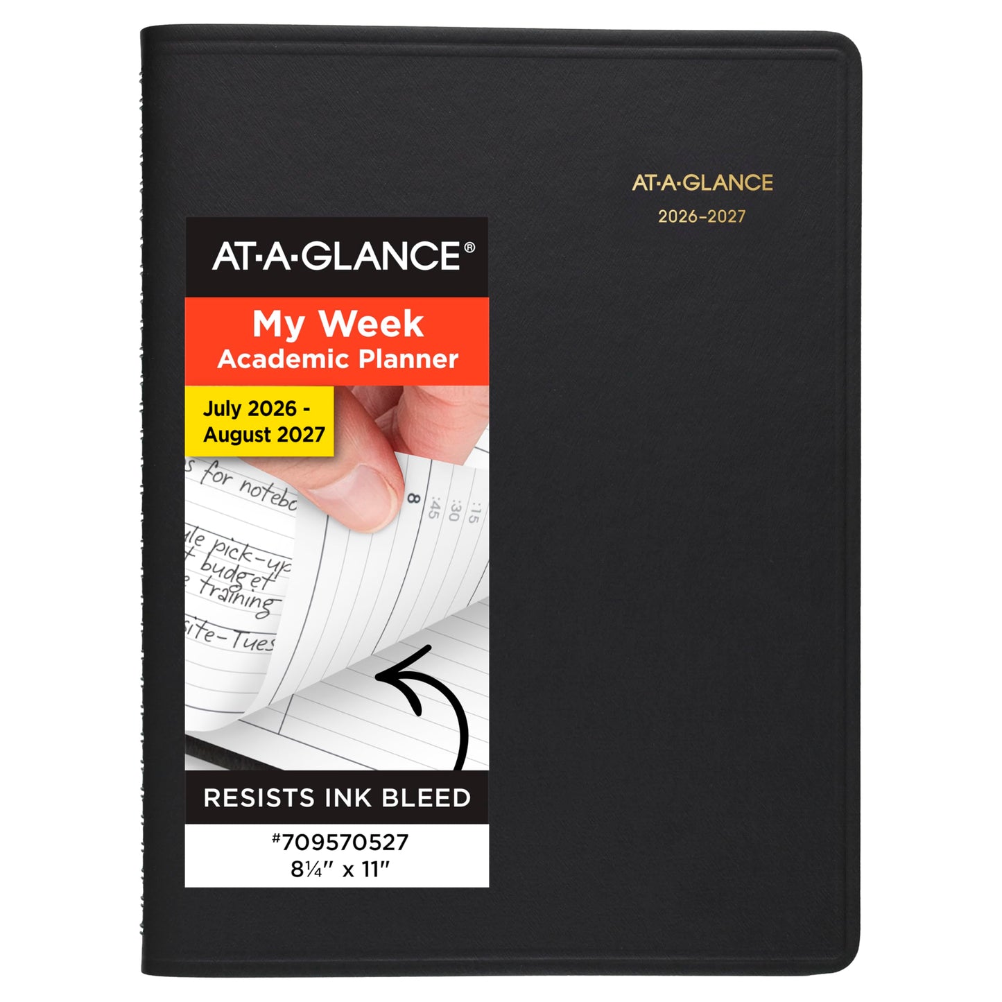 AT-A-GLANCE Planner 2026-2027 Weekly Academic 14-Month July-August, Quarter-Hourly Appointment Book, 8-1/4" x 11", Black (7095705)
