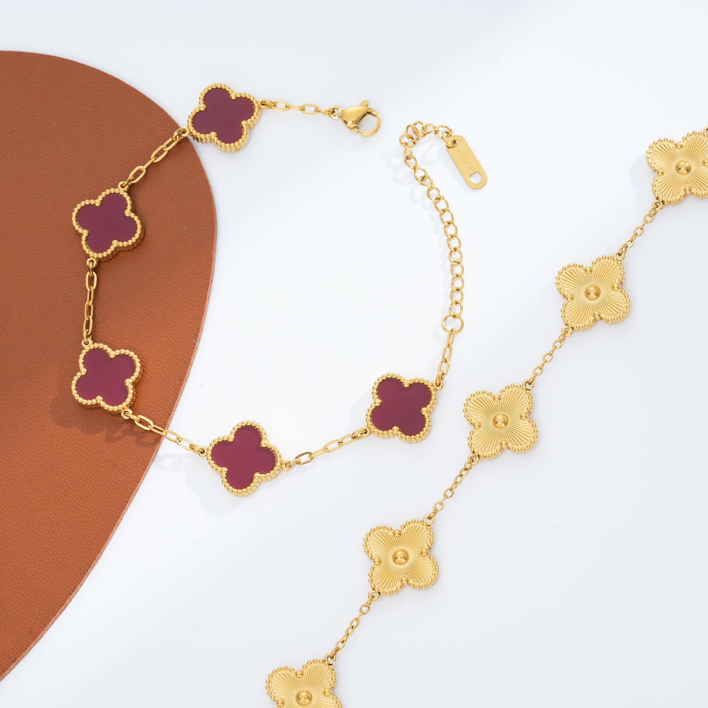 Acicihenn Waterproof Four-Leaf Clover Bracelet,Adjustable Link Double Sided Jewelry, Lovely Fashion Jewelry Gift for Women Gold Bracelet + Red Bracelet