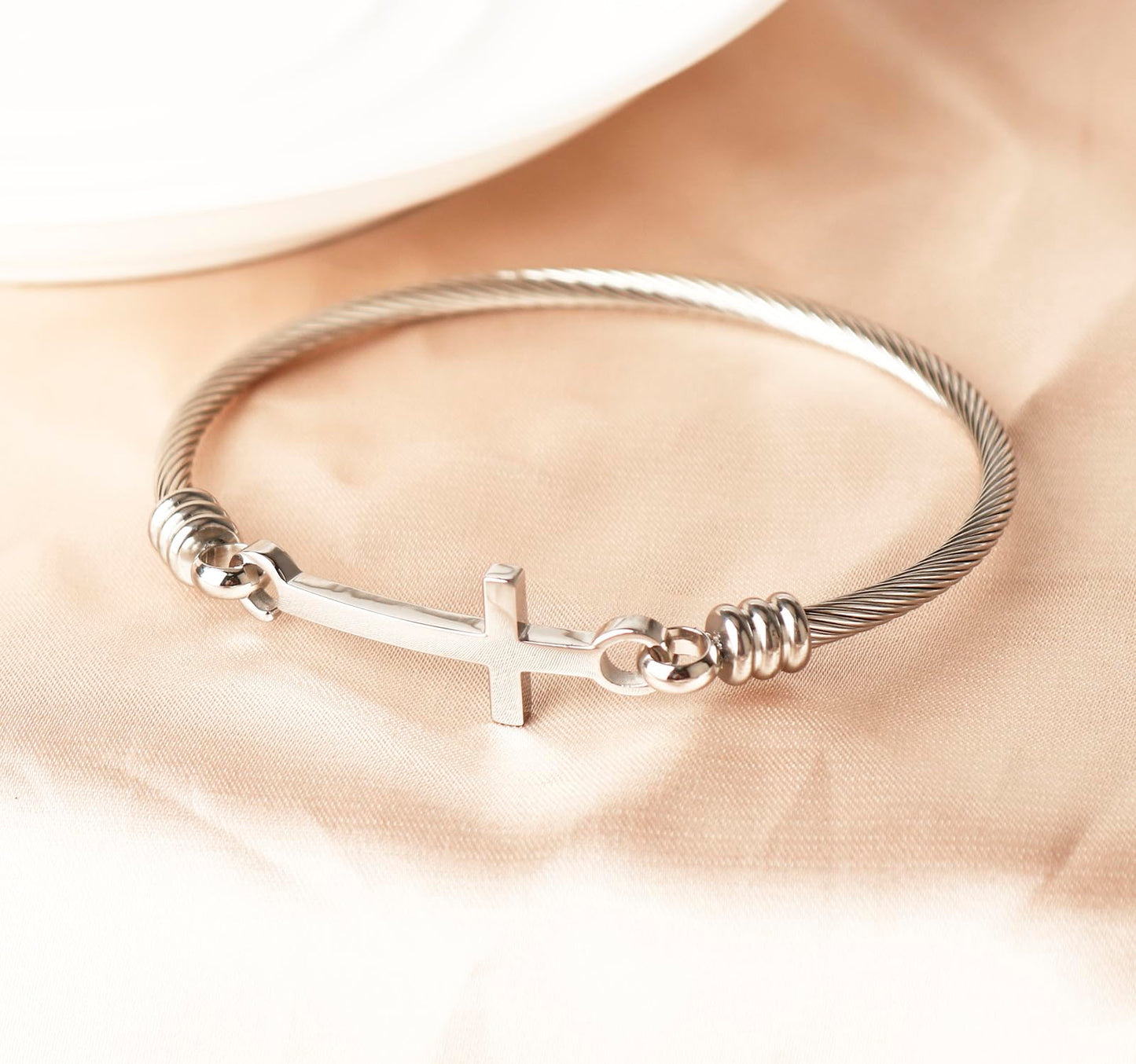 DS Religious Gift for Her Christian Cross Bracelet Bible Verse God is Within Her She Will Not Fall Inspirational Bracelets For Women Stainless Steel Jewelry Gift To Daughter Best Friend (Cross bracelet-Silver 3)