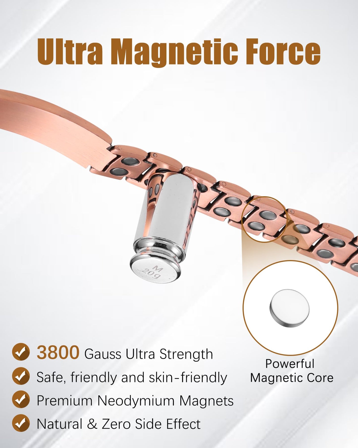 Jeracol 99.99% Copper Bracelet for Men, Ultra Strength Magnetic Bracelet with 3500 Gauss Neodymium Magnet, Adjustable Sizing Tool & Jewelry Gift Box