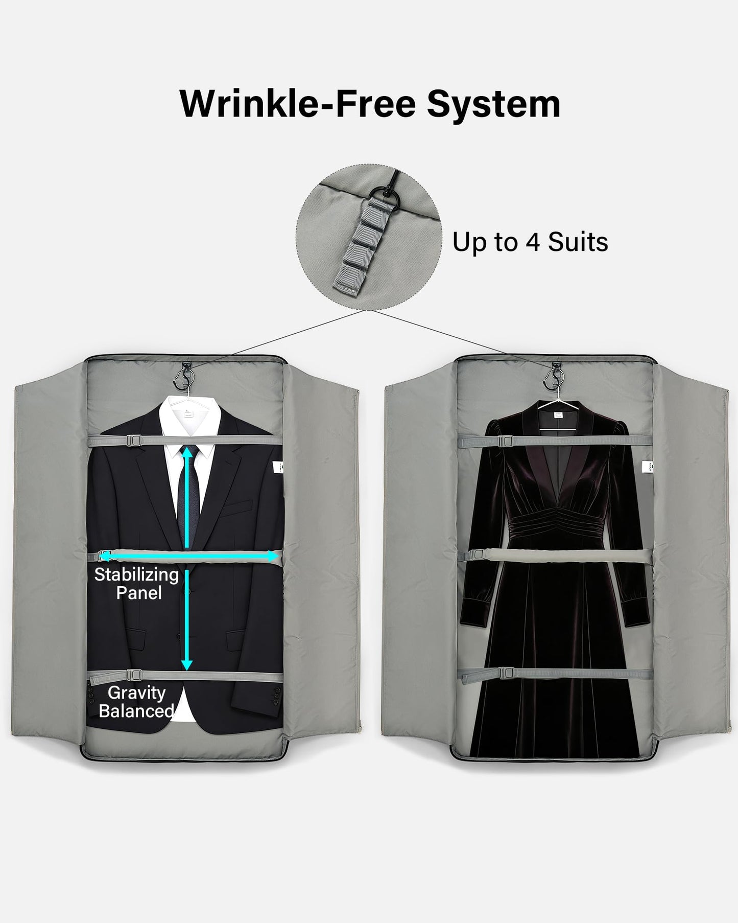 Hanke Premium Garment Bags for Travel, Business Travel Suit Bag with Wrinkle-Free System, Fits 4 Suits & 17.3'' Laptop, Carry On Garment Bag with Shoe Compartment, Shoulder Strap, Black