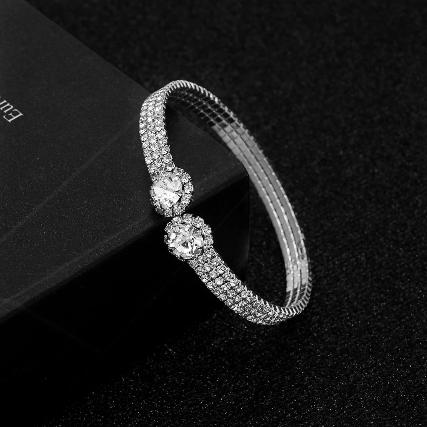 Tidefire Rhinestone Tennis Cuff Bracelet for Women Crystal Bridal Bangle for Prom Wedding Party Dating (1213 Silver)