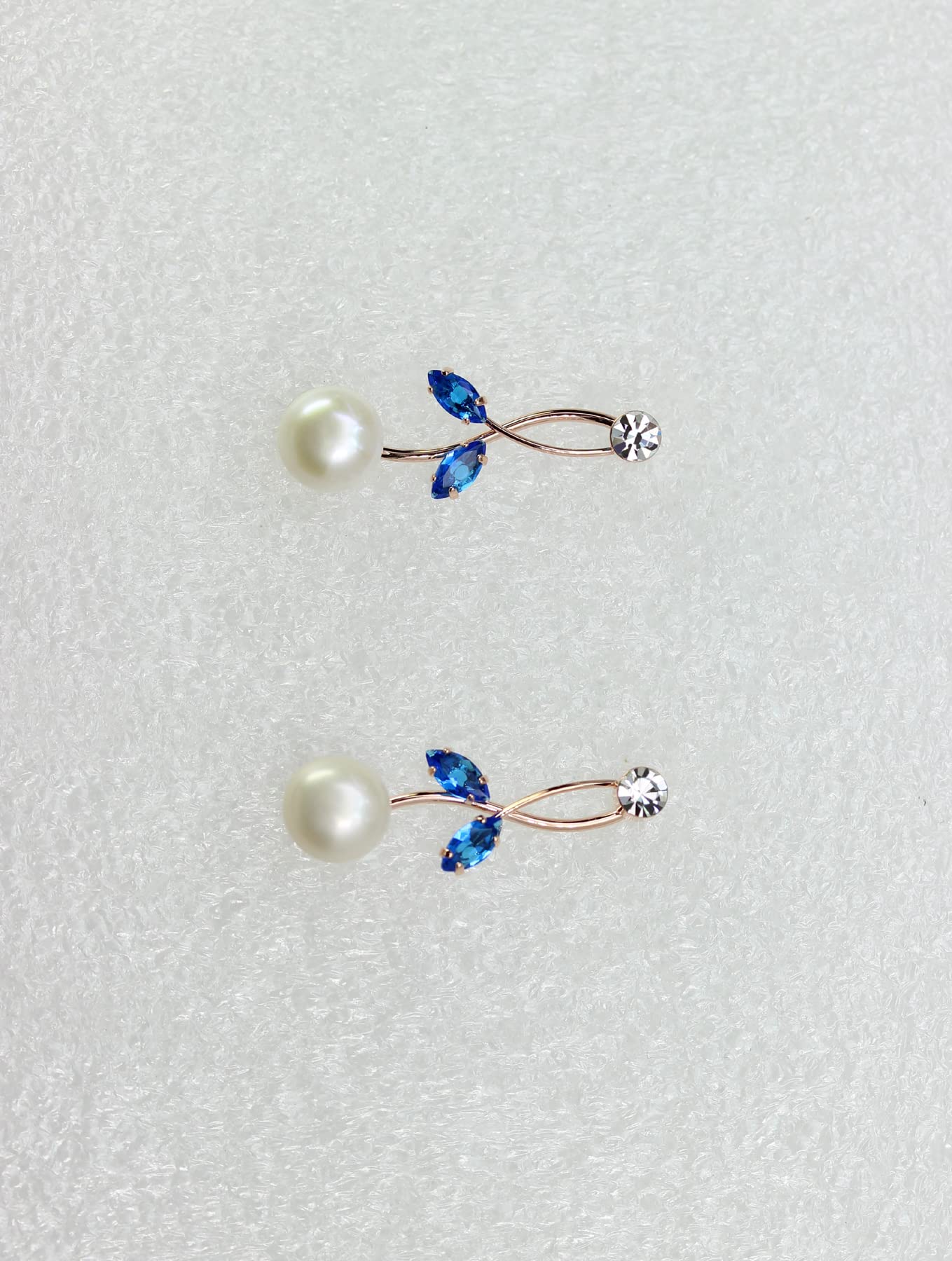 Faship Gorgeous Blue CZ Crystal Genuine Freshwater Pearls Floral Necklace Earrings Set - Blue/Rose Gold Plated