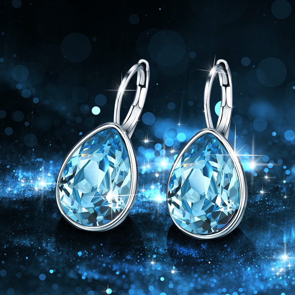 Xuping Jewelry Fashion Huggies Crystal Earring for Women (Sky Blue)