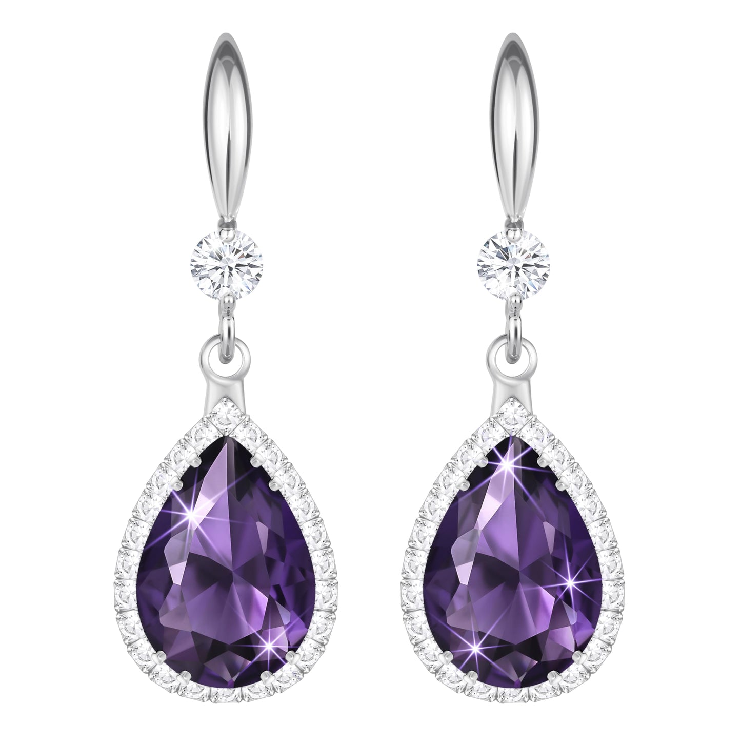 Linawe Silver Purple Dangle Earrings, Amethyst Crystal, Imitation Diamond Drop Chandelier Earrings for Women Trendy, Rhinestone Teardrop Dangly Earrings, Wedding Jewelry Set