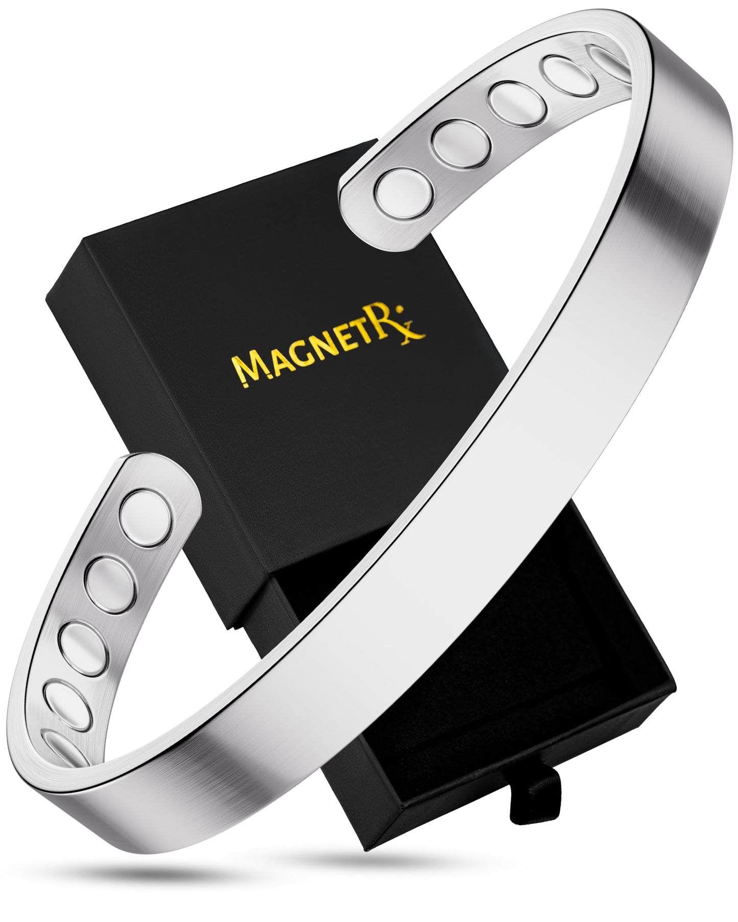 MagnetRX® Magnetic Bracelets for Men & Women - Elegant Bangle Men’s Cuff - Golf/Tennis Elbow & Balance, Stainless Steel Magnetic Bracelets for Women (Polished Silver | Small)