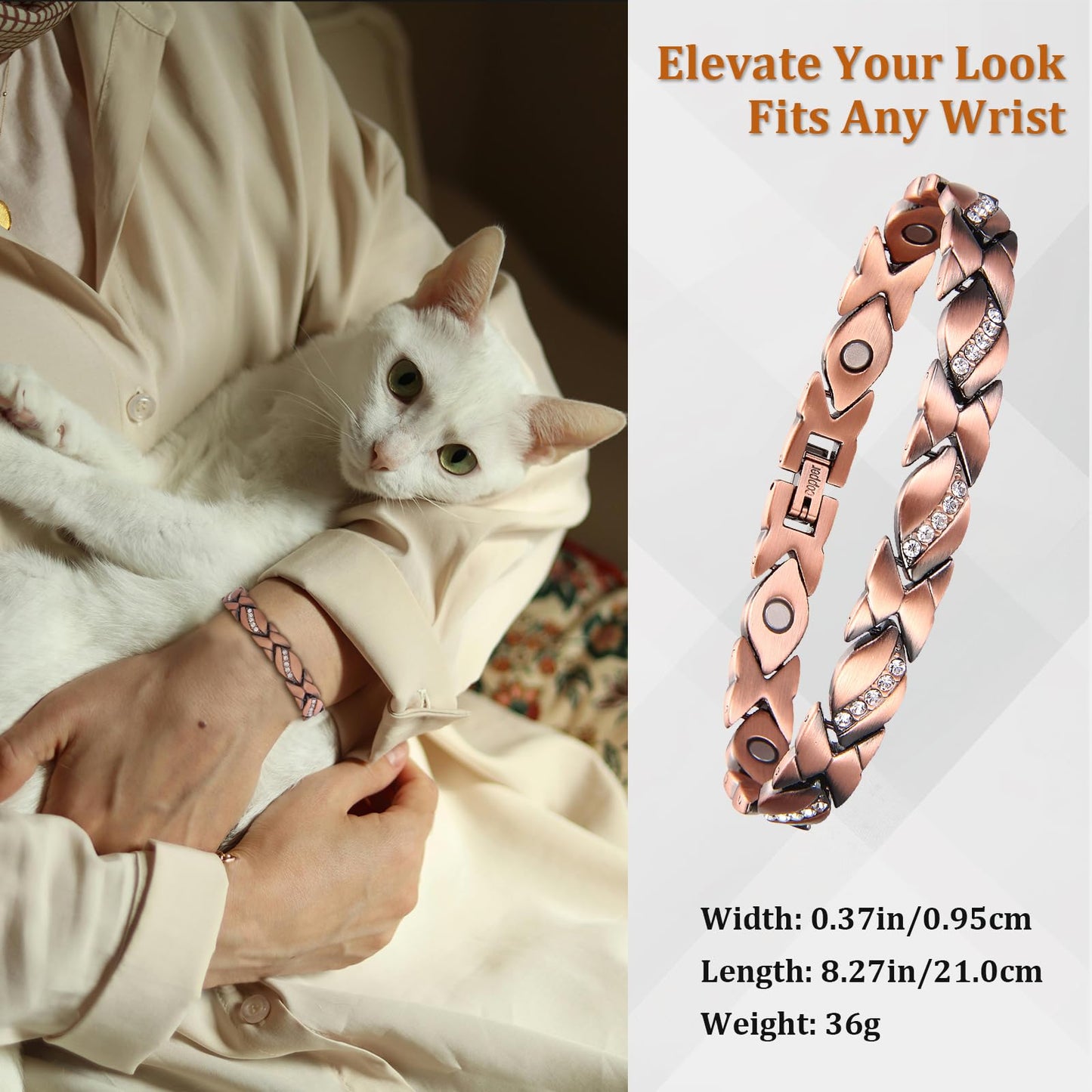 Fashtour 99.99% Pure Copper Magnetic Bracelet for Women, Heart Wire Design Adjustable Jewelry with 3800 Gauss Magnets, Elegant Gift Box