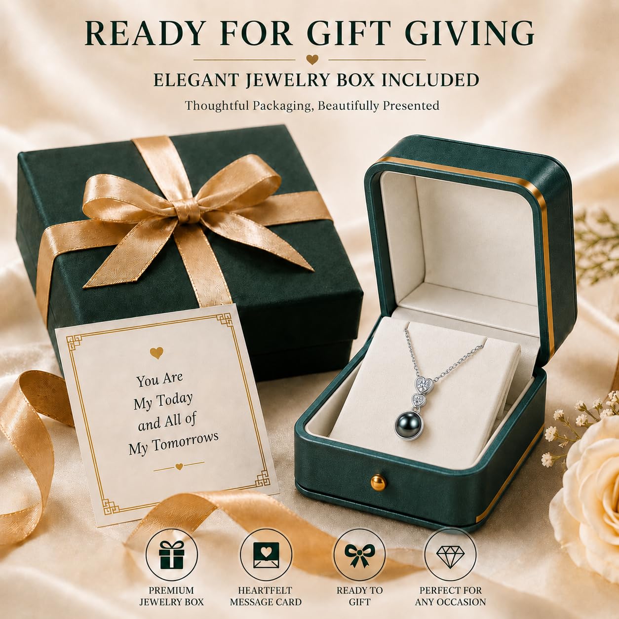 NONNYL Birthday Gift for Women Wife Natural Tahitian Black Pearl Necklace 8-9mm | 18K Gold Plated S925 Sterling Silver Luxury Jewelry Gift for Women | Anniversary Mom Wife Girlfriend Necklace
