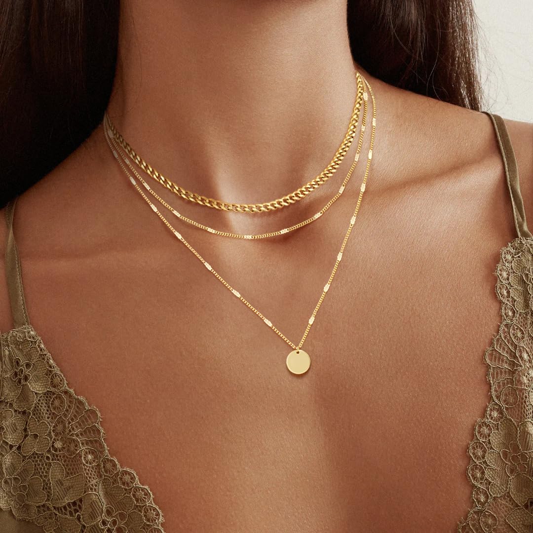 JECOMY 14K Gold Plated Layering Necklaces For Women Gold Necklace Set, Cuban Link, Snake Chain, Paperclip Layered Chains, Twisted Rope and Twisted Chain, Trendy Layering Necklace
