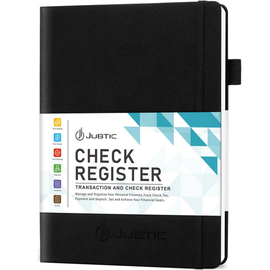 JUBTIC Hardcover Check Registers for Personal Checkbook(7.5x10″), Large Accounting Ledger for Small Business,Check Register Book Transaction Registers to Track Income & Expenses, Bank Account - Black