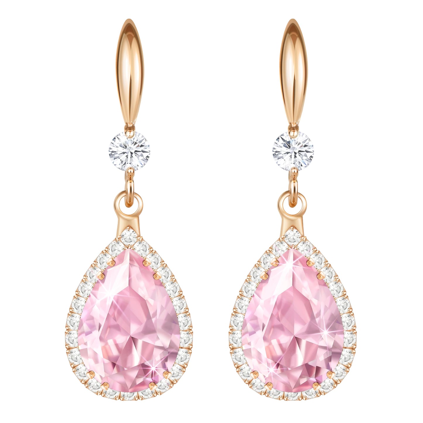 Linawe Rose Gold Pink Imitation Diamond Dangle Earrings for Women Mom, Rhinestone Cubic Zirconia Crystal Birthstone Chandelier Earrings, Wedding Drop Earrings Bride Bridesmaids