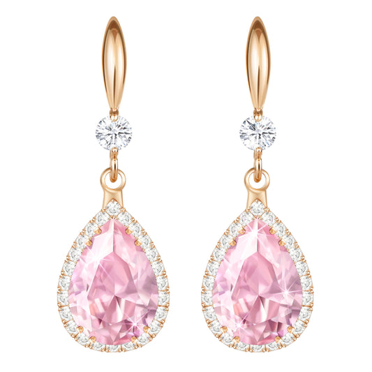 Linawe Rose Gold Pink Imitation Diamond Dangle Earrings for Women Mom, Rhinestone Cubic Zirconia Crystal Birthstone Chandelier Earrings, Wedding Drop Earrings Bride Bridesmaids