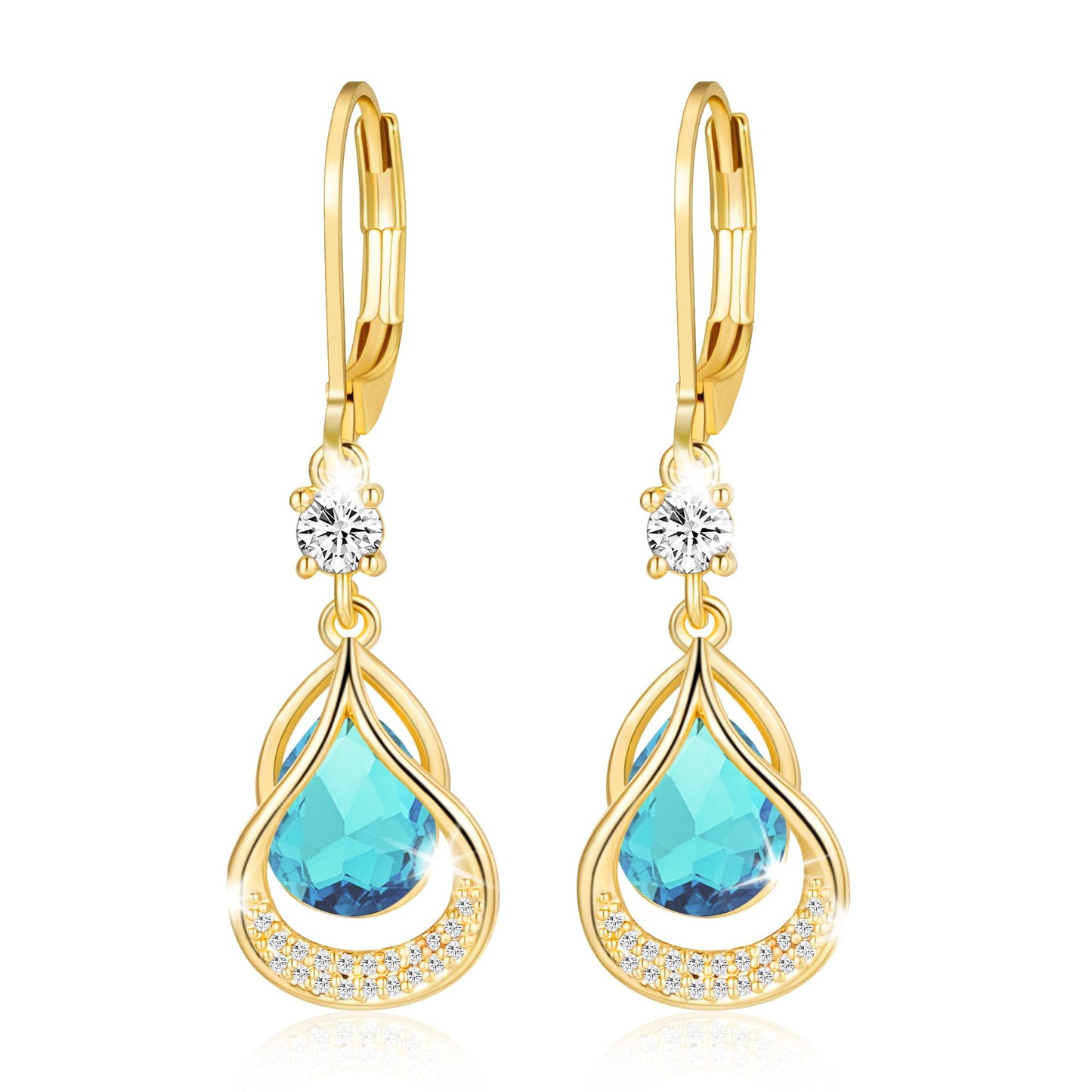 Dangle Trendy Leverback Birthstone Earrings 14K Gold Plated Teardrop Dangle Earrings Jewelry Christmas Birthday Gifts for Women(Gold December)
