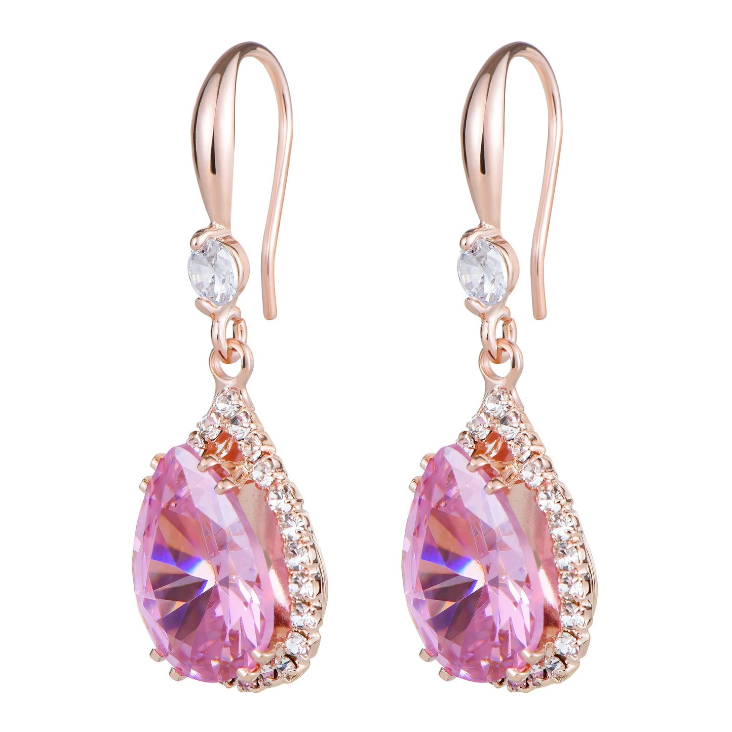Linawe Rose Gold Pink Imitation Diamond Dangle Earrings for Women Mom, Rhinestone Cubic Zirconia Crystal Birthstone Chandelier Earrings, Wedding Drop Earrings Bride Bridesmaids