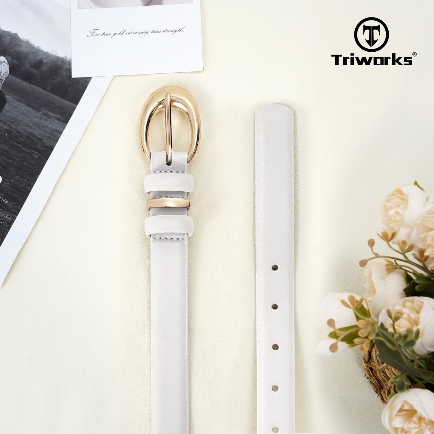 TRIWORKS 3 Pack Women Leather Belt for Jeans Pants Fashion Ladies Faux Leather Belt with Gold Buckle
