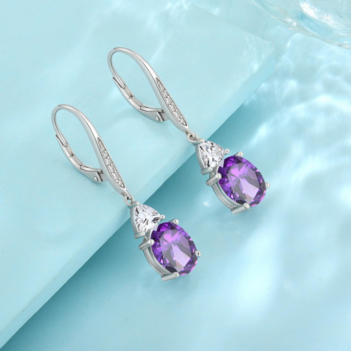 Rocayi Oval Amethyst Earrings for Women 925 Sterling Silver Dangle Drop Leverback Earrings February Birthstone Jewelry for Her