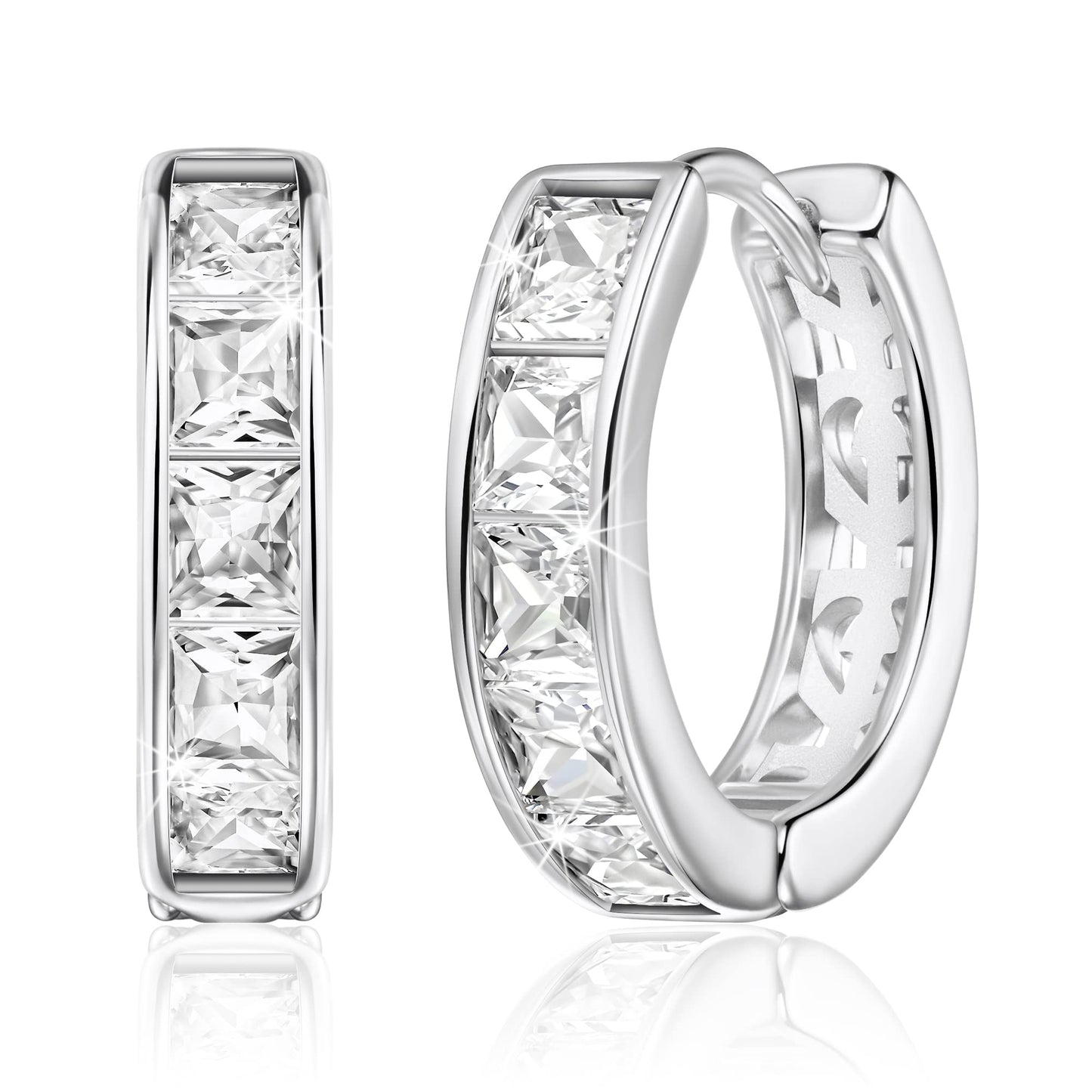 Linawe Moissanite Earrings, Silver Hoop Earrings for Women Trendy, Tragus Piercing Huggie Earrings, Helix Small Hoop Cartilage Earrings, Mini Chunky Tiny Stud Earrings
