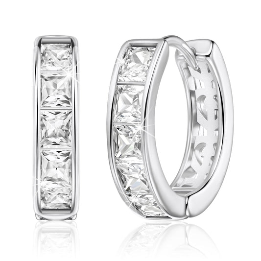 Linawe Moissanite Earrings, Silver Hoop Earrings for Women Trendy, Tragus Piercing Huggie Earrings, Helix Small Hoop Cartilage Earrings, Mini Chunky Tiny Stud Earrings