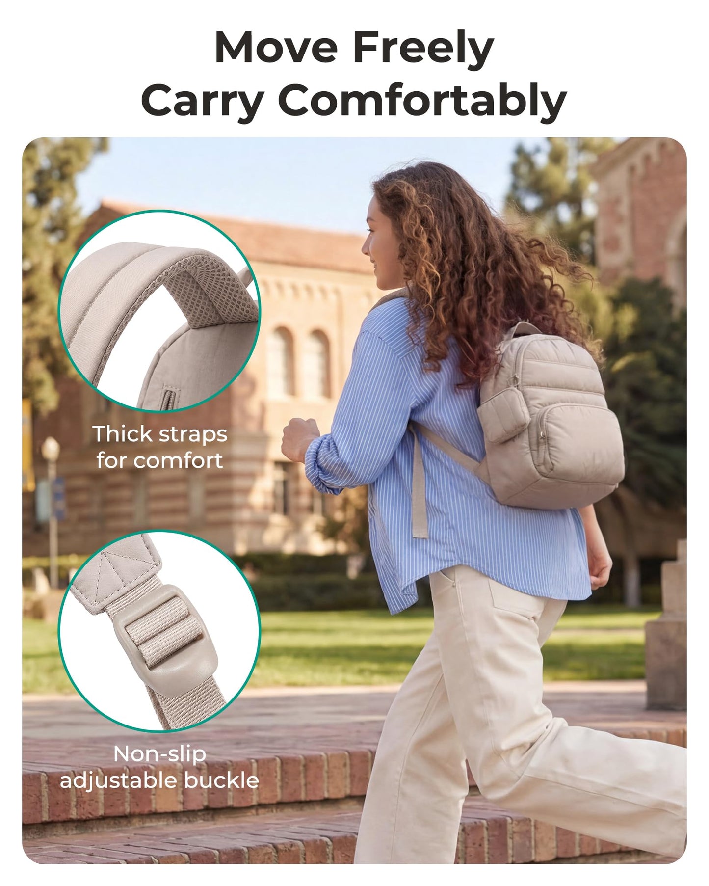 BAGSMART Small Backpacks for Women, Lightweight Puffer Mini Backpack Purse with Pouch, Quilted Casual Daypack, Water-Resistant Bookbag for Daily Travel College, 2-in-1 Set, Latte Brown