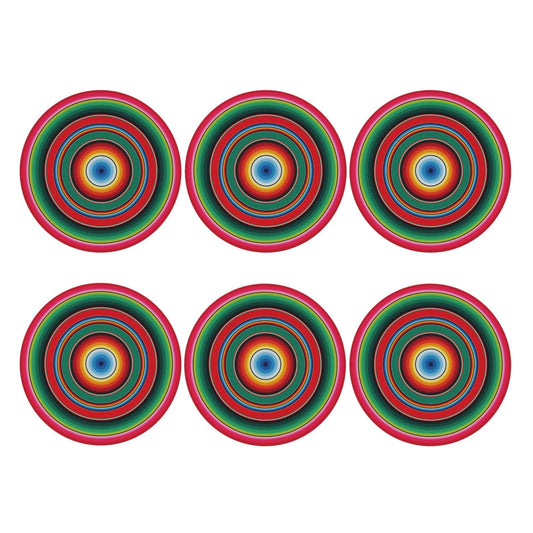 Mexican Blanket Serape Stripe sarapes Mexicano 6 Pcs Drink Coasters - Leather Coasters Set - Resistant Round Coaster Non-Slip Table Mat - Kitchen Bar Home Decor Housewarming Gift