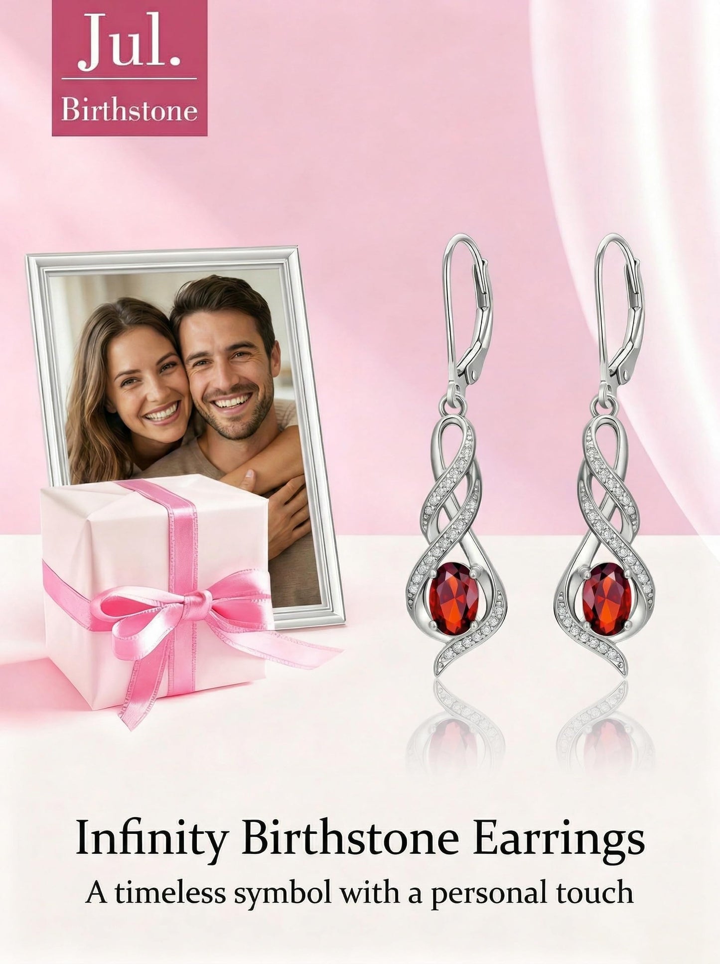 POIUY Ruby July Birthstone Infinity Leverback Dangle Earrings Hypoallergenic Drop Earrings Love Jewelry Anniversary Christmas Wedding Gift for Mom Wife Sister Daughter Girlfriend