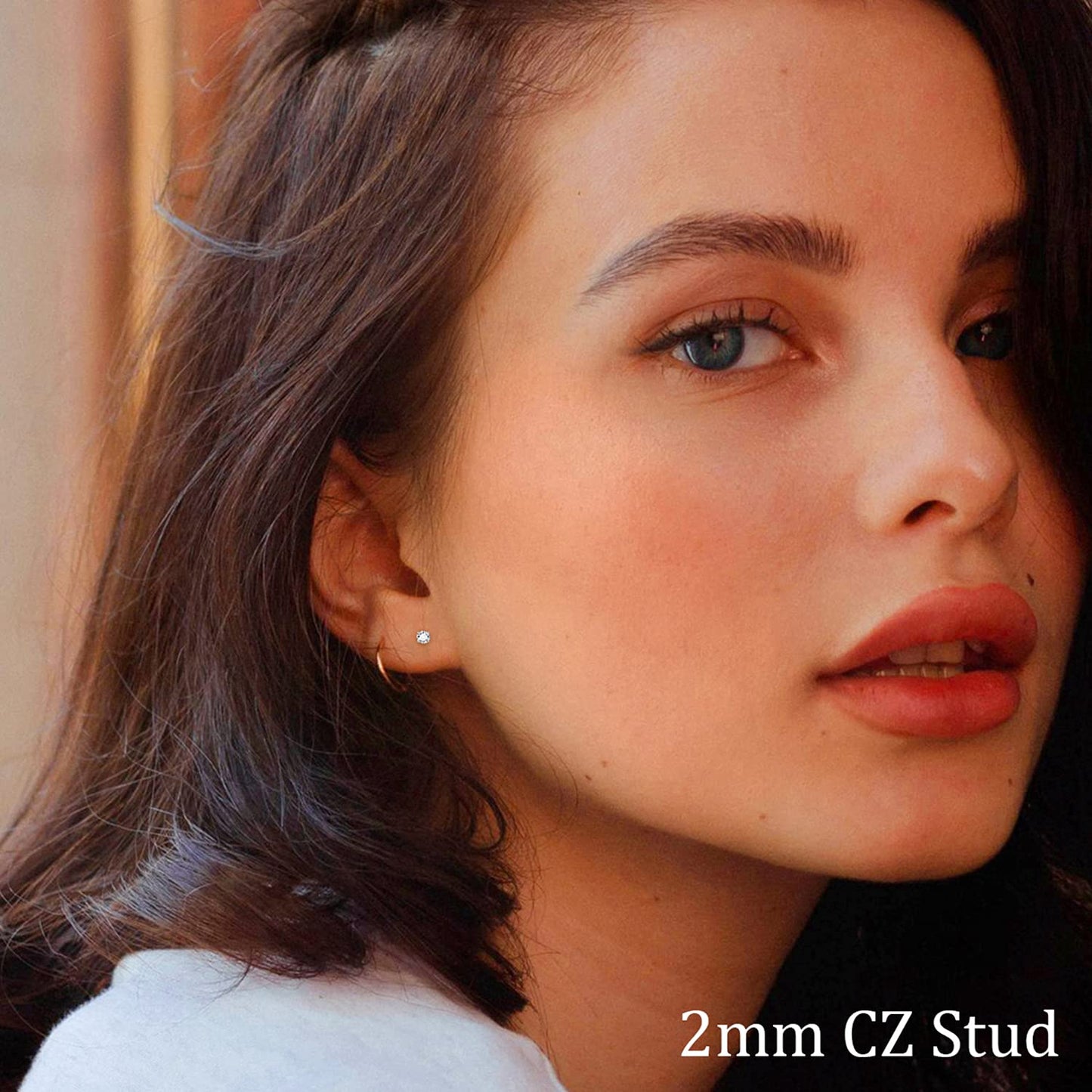Fansilver 20G Hypoallergenic Flat Back Earrings for Women Men Silver 14K Gold Stainless Steel Stud Earrings Brithstone Cubic Zirconia Studs Surgical Steel Cartilage Earrings for Sensitive Ears