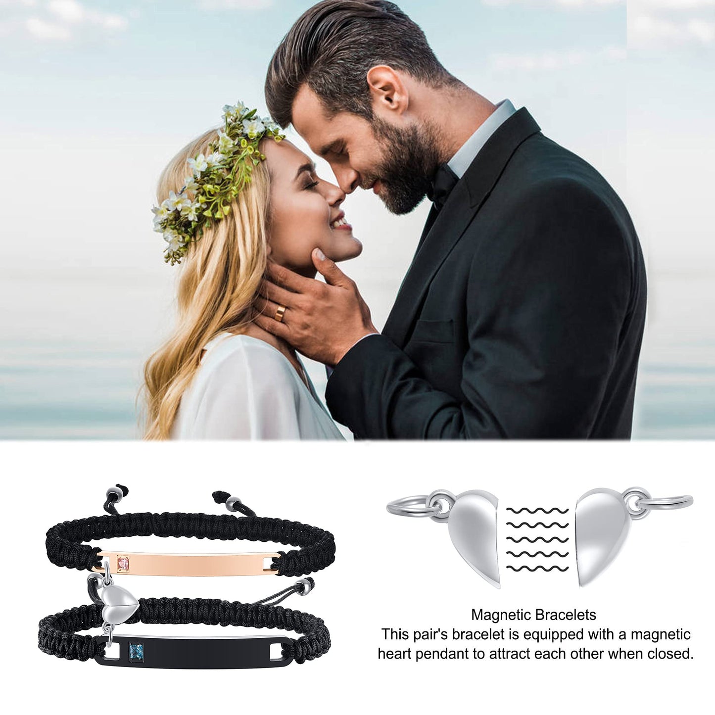 MEALGUET I Love You 3000 Couple Bracelet for him her, Hand Braided Couple Bracelets Set Mutual Attraction Relationship Bracelet Personalized Gift for Men Women, Handmade