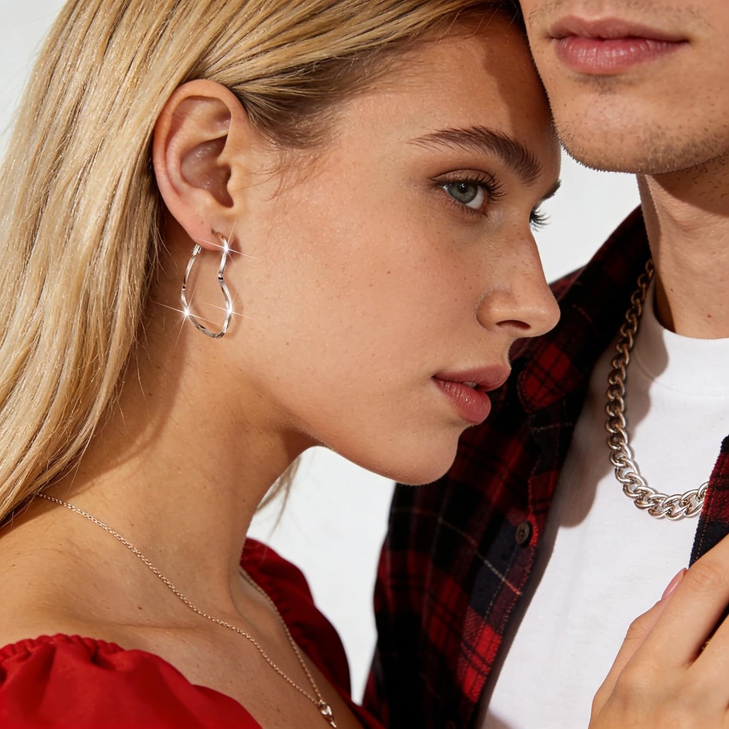 GLOQUAT Silver Plated Heart Hoop Earrings for Women Fashion Large Dangle Earring Heart Shaped Hoop Earrings Thin Hoops Lightweight and Hypoallergenic Trendy Valentie's Gift for Girlfriend Lover 40mm