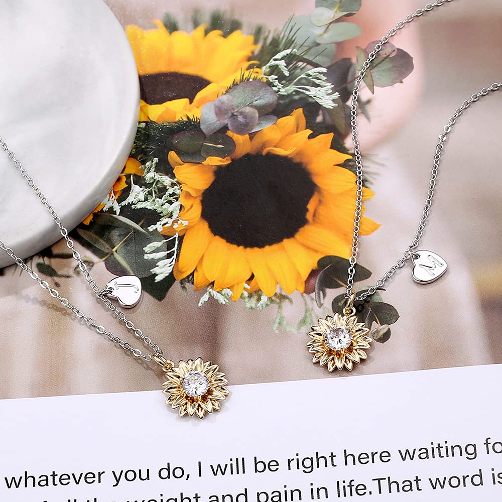 MONOZO Initial Sunflower Necklace for Women Trendy, 14k Gold Plated Sunflower Necklace Heart Letter Initial Necklace You Are My Sunshine Sunflower Gifts Jewelry for Wife Mom Best Friend T