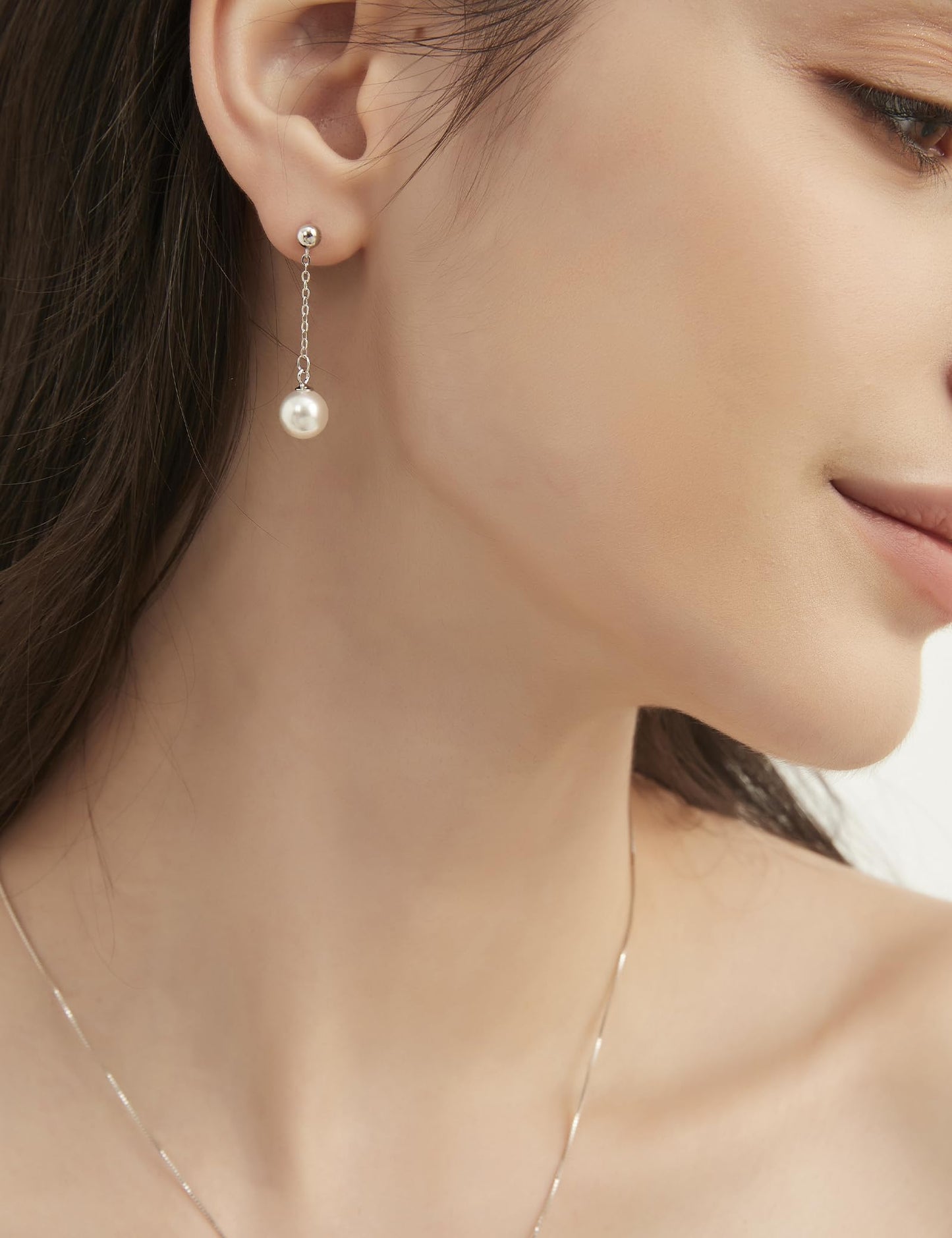 Mameloly Pearl Earrings for Women 925 Sterling Silver 8MM Simulated Pearl Dangle Drop Earrings Trendy Jewelry for Women Hypoallergenic