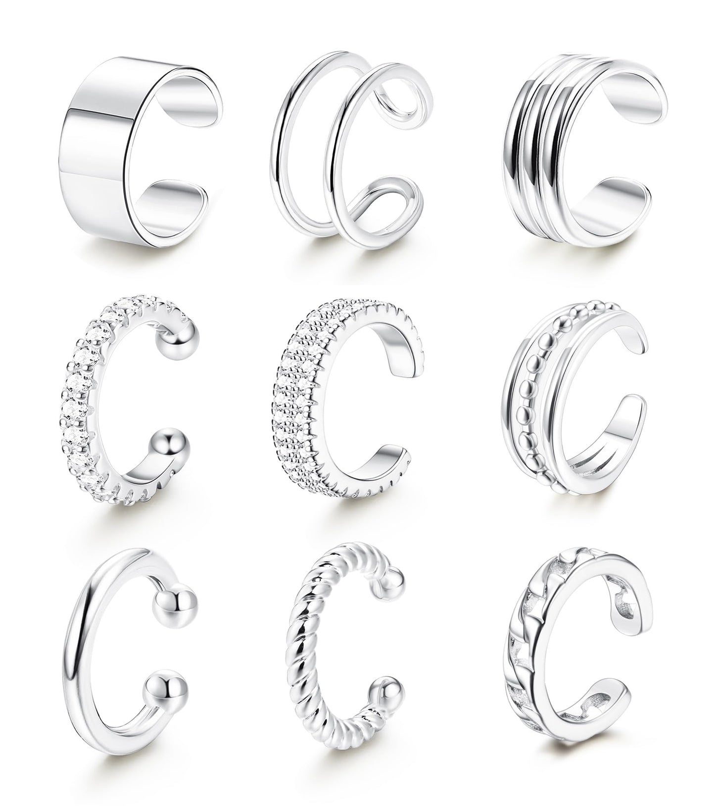 LOLIAS Ear Cuff Earrings for Women Non Piercing Silver Ear Cuffs Silver Plated Ear Cuff for Non Pierced Ears Clip on Cartilage Earring Fake Earrings