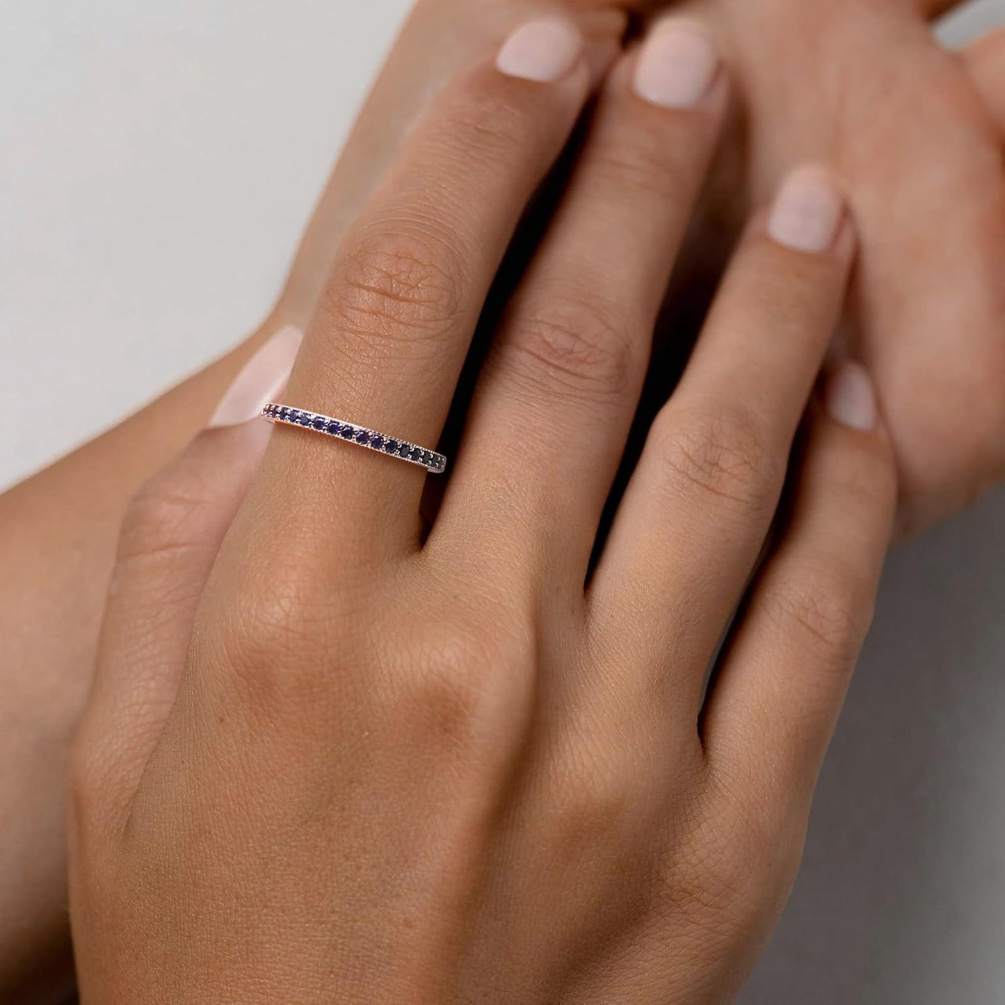 AGRULE Sapphire Eternity Band Stackable Wedding Rings for Men Women Sterling Silver Polished Finish September Birthstone Rings Saphire Ring Size 9
