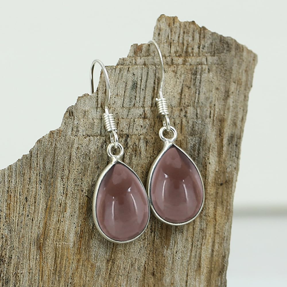 Natural Smoky Quartz Sterling Silver Plated Dangle Earrings for Women - Brown Gemstone Teardrop Shape November Birthstone Handmade Drop Earrings Jewelry - Gift for Her