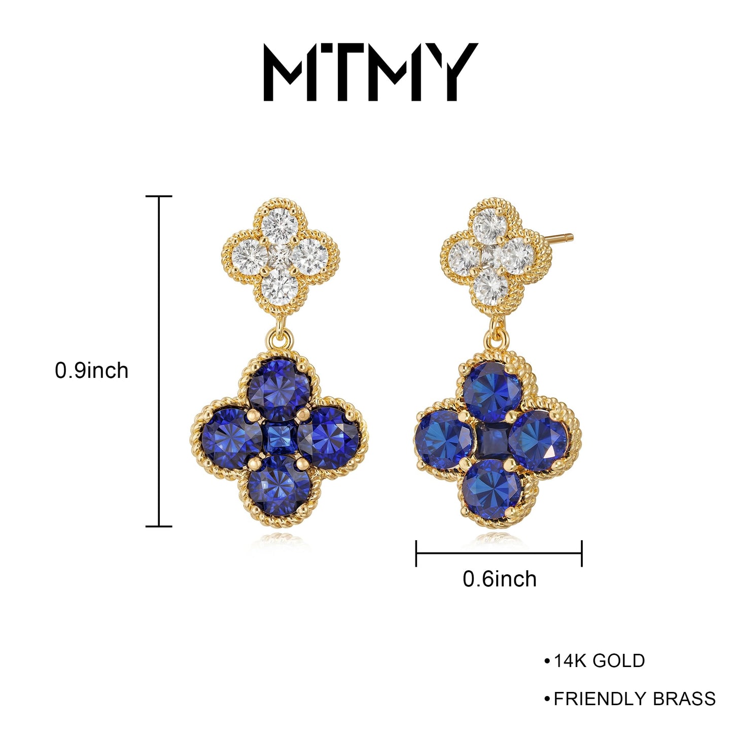 MTMY Dangle Earrings for Women 14K Gold Plated Four Leaf Clover Dangling Drop Birthstone Stud Earrings Trendy Flower Birthstone Jewelry Birthday Gifts(September)