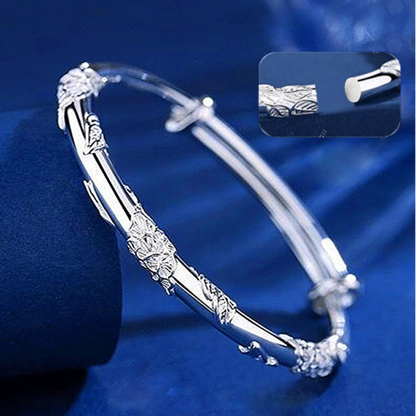 MENGSHA 925 Sterling Silver Bracelet Engrave Bangle Bracelets for Women Handmade Adjustable Bracelets Open Cuff Bracelets Lovefriendship Bracelets Fashion Simple Jewelry Bangles Mom Wife Gift