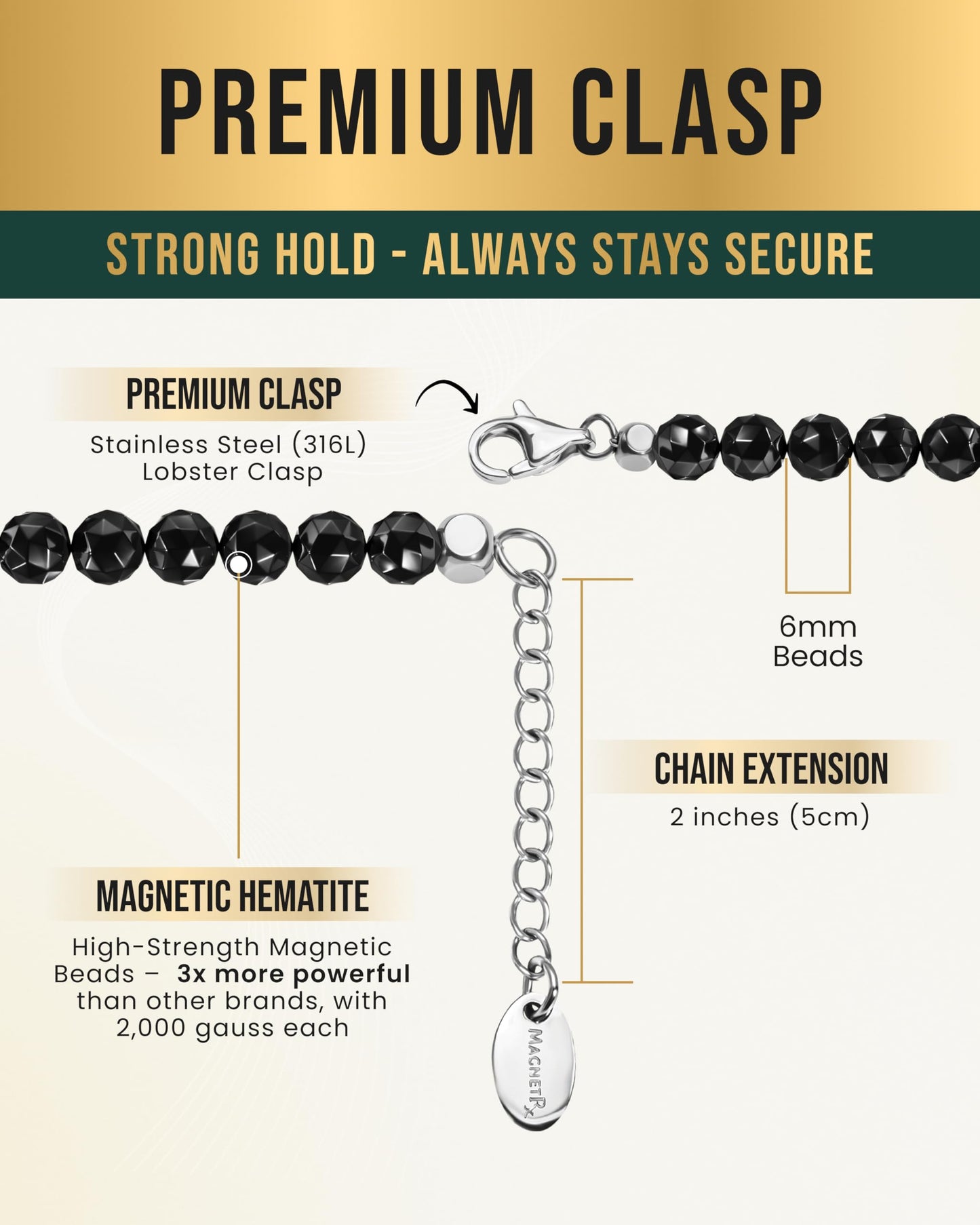 MagnetRX® Magnetic Hematite Necklace - Ultra Strength Hematite Stones - Unisex Beaded Necklace for Women and Men (6mm Faceted Beads)