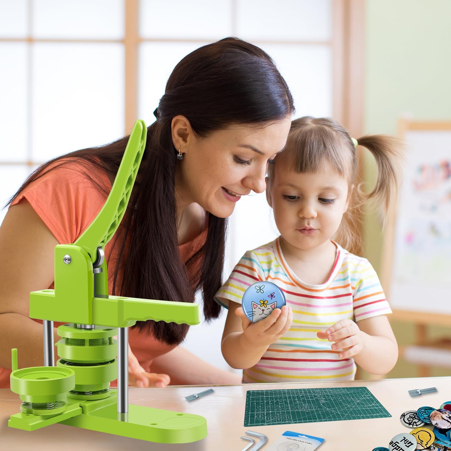 MK.Bear Button Maker Machine Multiple Sizes 200 Pcs，Pin Maker Machine 2.25+3 Inch Badge Maker,DIY Badge Making Kit with Free Button Parts, Circle Cutter